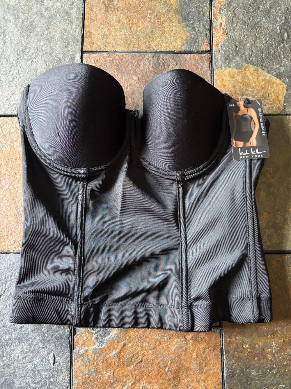 Nicole Miller Shaping Bustier 36B black strapless corset bra NWT